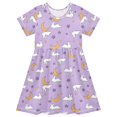 thumbnail image 1 of FORMRS Girls Short Sleeve Dress Summer Casual Round Neck A-line Beach Sundress, Sizes 2T-8T, Purple Cartoon Rabbit Pattern, 1 of 8