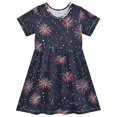thumbnail image 1 of FORMRS Girls Short Sleeve Dress Summer Casual Round Neck A-line Beach Sundress, Sizes 2T-8T, Red and White Fireworks Pattern, 1 of 8