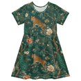 thumbnail image 1 of FORMRS Girls Short Sleeve Dress Summer Casual Round Neck A-line Beach Sundress, Sizes 2T-8T, Tiger and Peacock Pattern, 1 of 8