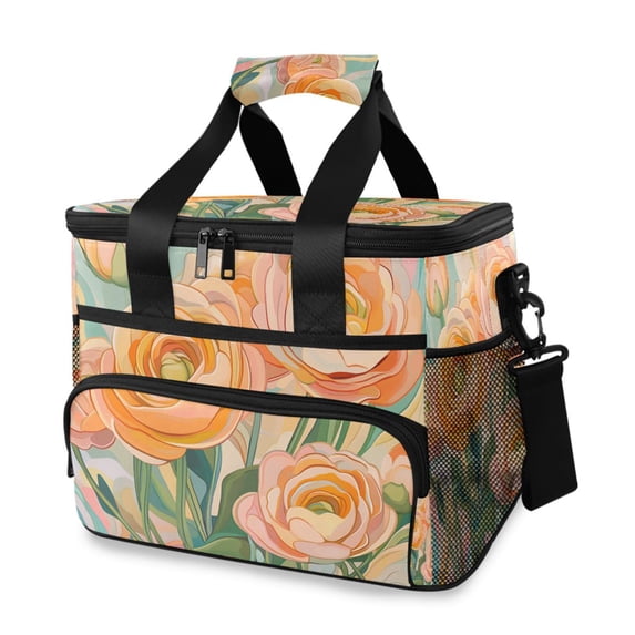 FORMRS Insulated Cooler Bag 24 Cans Capacity Soft Leakproof Lunch Box with Side Pockets, Abstract Floral Art