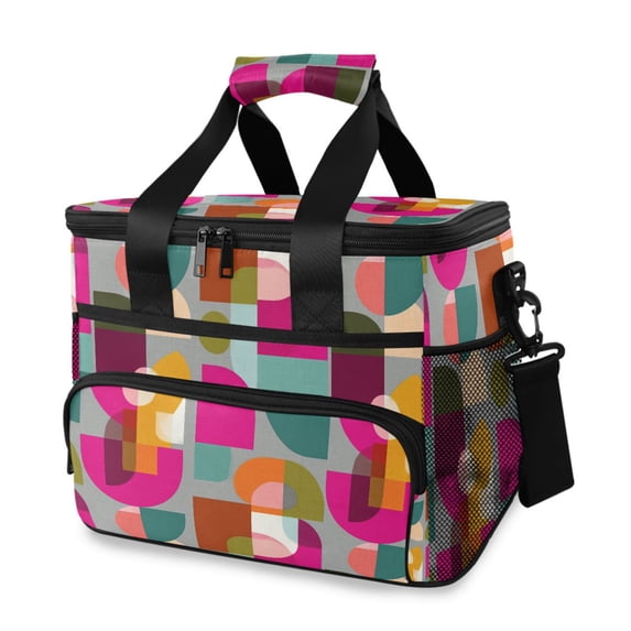 FORMRS Insulated Cooler Bag 24 Cans Capacity Soft Leakproof Lunch Box with Side Pockets, Abstract Geometric Pattern