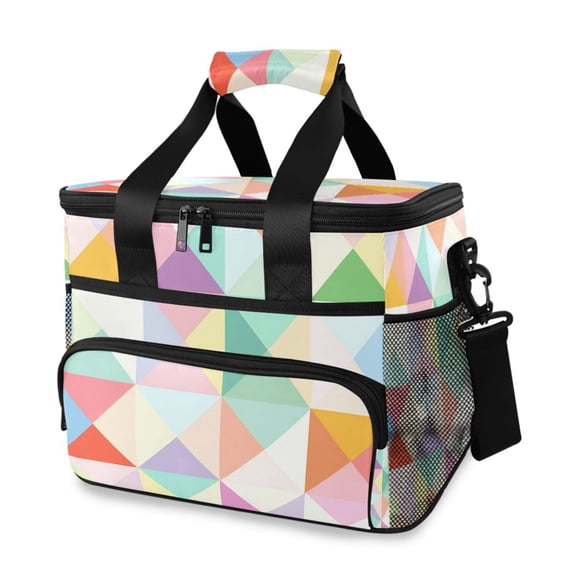 FORMRS Insulated Cooler Bag 24 Cans Capacity Soft Leakproof Lunch Box with Side Pockets, Abstract Geometric