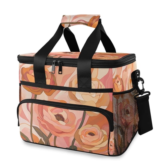 FORMRS Insulated Cooler Bag 24 Cans Capacity Soft Leakproof Lunch Box with Side Pockets, Abstract Orange Flowers