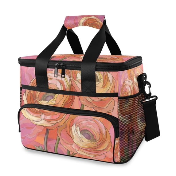 FORMRS Insulated Cooler Bag 24 Cans Capacity Soft Leakproof Lunch Box with Side Pockets, Abstract Pink Flowers