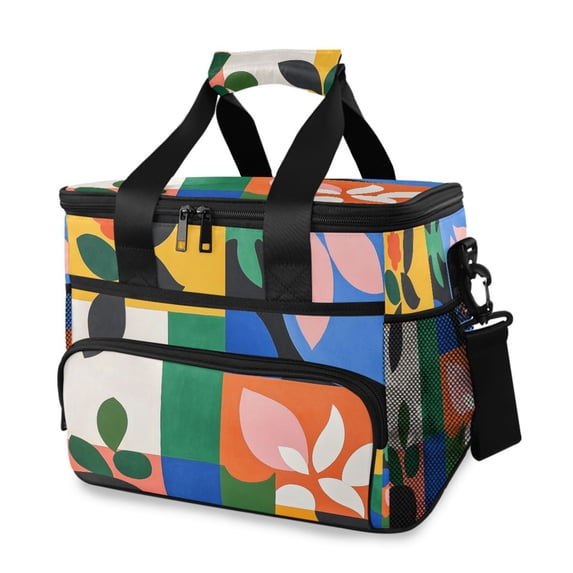 FORMRS Insulated Cooler Bag 24 Cans Capacity Soft Leakproof Lunch Box with Side Pockets, Abstract Plants