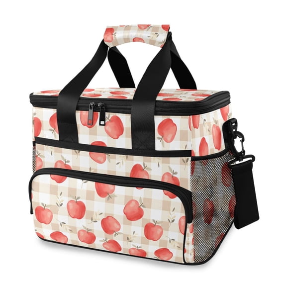 FORMRS Insulated Cooler Bag 24 Cans Capacity Soft Leakproof Lunch Box with Side Pockets, Apple Plaid Pattern