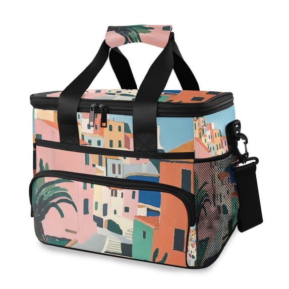 FORMRS Insulated Cooler Bag 24 Cans Capacity Soft Leakproof Lunch Box with Side Pockets, Art City