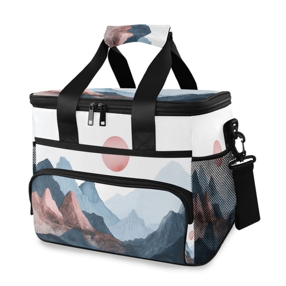 FORMRS Insulated Cooler Bag 24 Cans Capacity Soft Leakproof Lunch Box with Side Pockets, Art Mountain and Sun Pattern