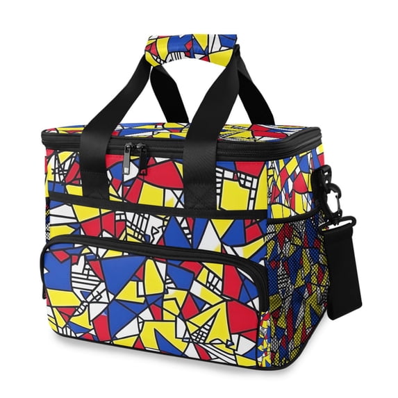 FORMRS Insulated Cooler Bag 24 Cans Capacity Soft Leakproof Lunch Box with Side Pockets, Art Triangles