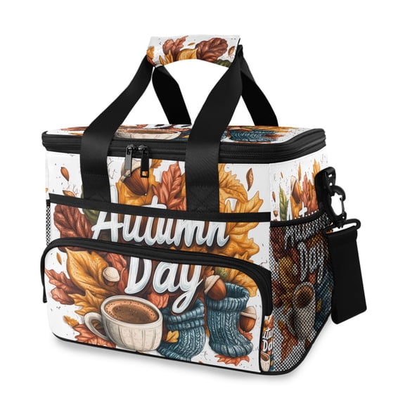 FORMRS Insulated Cooler Bag 24 Cans Capacity Soft Leakproof Lunch Box with Side Pockets, Autumn Day Pattern