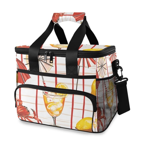 FORMRS Insulated Cooler Bag 24 Cans Capacity Soft Leakproof Lunch Box with Side Pockets, Beach Crab