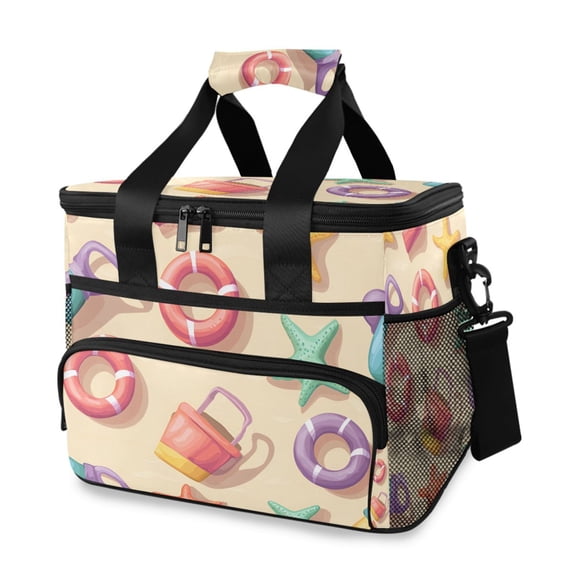 FORMRS Insulated Cooler Bag 24 Cans Capacity Soft Leakproof Lunch Box with Side Pockets, Beach Toys Pattern