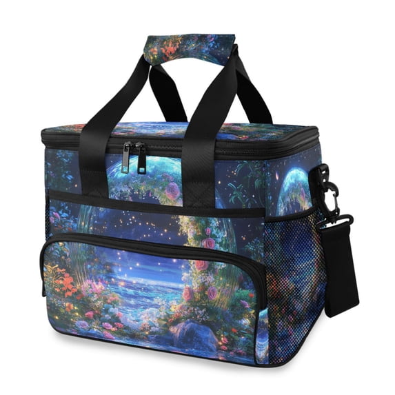 FORMRS Insulated Cooler Bag 24 Cans Capacity Soft Leakproof Lunch Box with Side Pockets, Beautiful Floral Moon