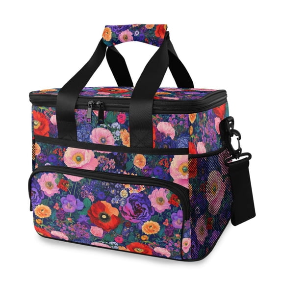FORMRS Insulated Cooler Bag 24 Cans Capacity Soft Leakproof Lunch Box with Side Pockets, Beautiful Floral Pattern