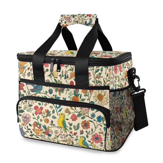 FORMRS Insulated Cooler Bag 24 Cans Capacity Soft Leakproof Lunch Box with Side Pockets, Beige Cartoon Animals