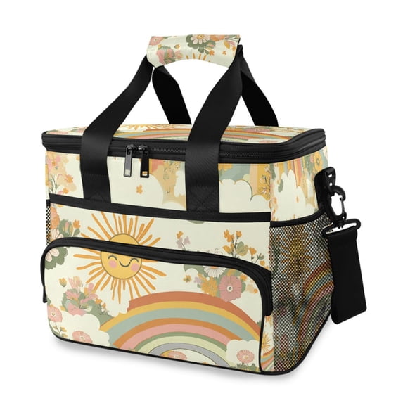 FORMRS Insulated Cooler Bag 24 Cans Capacity Soft Leakproof Lunch Box with Side Pockets, Beige Clouds