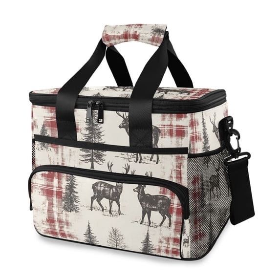 FORMRS Insulated Cooler Bag 24 Cans Capacity Soft Leakproof Lunch Box with Side Pockets, Beige Deer