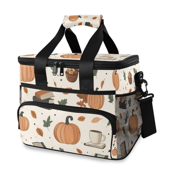 FORMRS Insulated Cooler Bag 24 Cans Capacity Soft Leakproof Lunch Box with Side Pockets, Beige Fall Leaves