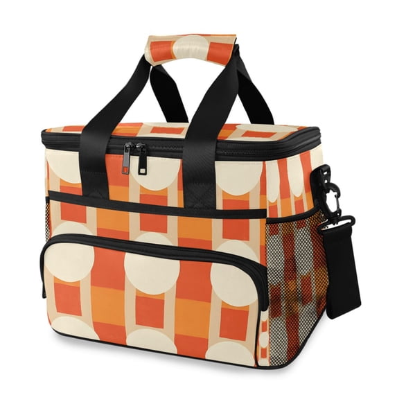 FORMRS Insulated Cooler Bag 24 Cans Capacity Soft Leakproof Lunch Box with Side Pockets, Beige Geometric Circles
