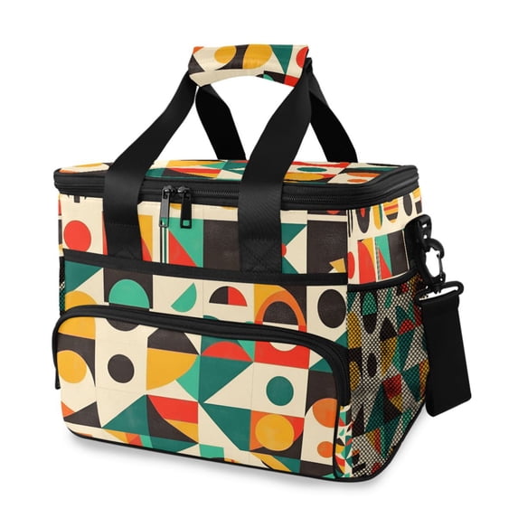 FORMRS Insulated Cooler Bag 24 Cans Capacity Soft Leakproof Lunch Box with Side Pockets, Beige Geometric