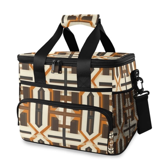 FORMRS Insulated Cooler Bag 24 Cans Capacity Soft Leakproof Lunch Box with Side Pockets, Beige Geometric