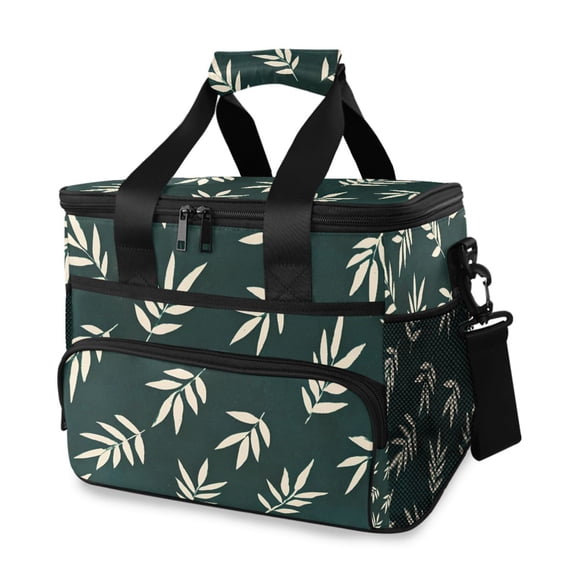 FORMRS Insulated Cooler Bag 24 Cans Capacity Soft Leakproof Lunch Box with Side Pockets, Beige Leaves