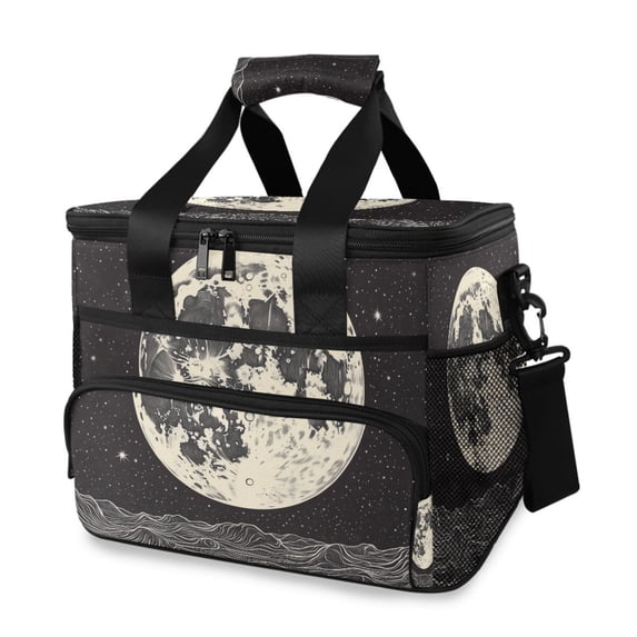 FORMRS Insulated Cooler Bag 24 Cans Capacity Soft Leakproof Lunch Box with Side Pockets, Beige Moon