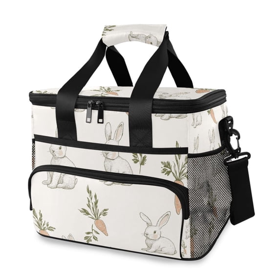 FORMRS Insulated Cooler Bag 24 Cans Capacity Soft Leakproof Lunch Box with Side Pockets, Beige Rabbits and Carrots