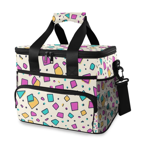 FORMRS Insulated Cooler Bag 24 Cans Capacity Soft Leakproof Lunch Box with Side Pockets, Beige Retro Pattern