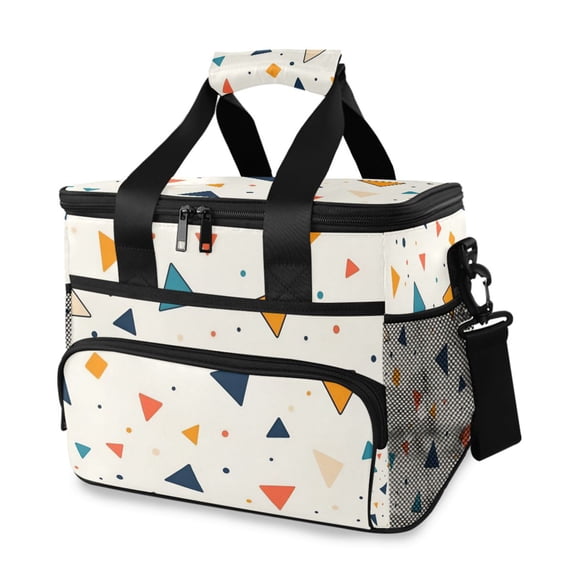 FORMRS Insulated Cooler Bag 24 Cans Capacity Soft Leakproof Lunch Box with Side Pockets, Beige Simple Shapes