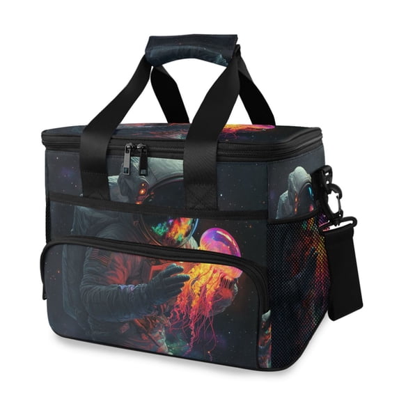 FORMRS Insulated Cooler Bag 24 Cans Capacity Soft Leakproof Lunch Box with Side Pockets, Black Astronaut