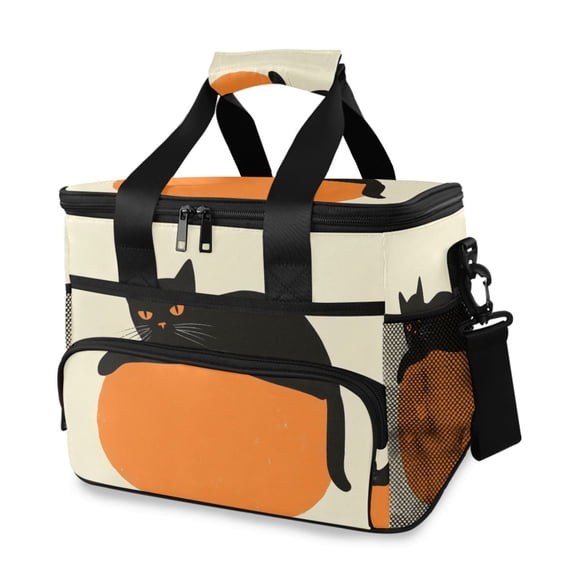 FORMRS Insulated Cooler Bag 24 Cans Capacity Soft Leakproof Lunch Box with Side Pockets, Black Cat Orange Ball
