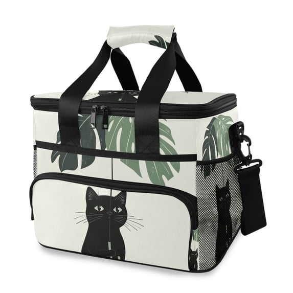 FORMRS Insulated Cooler Bag 24 Cans Capacity Soft Leakproof Lunch Box with Side Pockets, Black Cat Umbrella