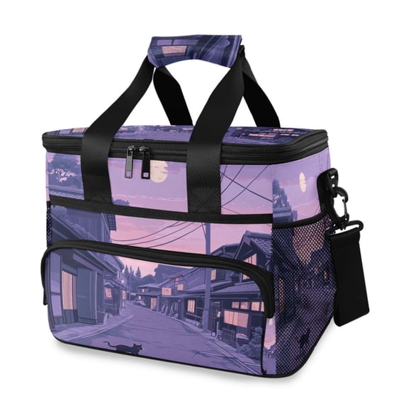 FORMRS Insulated Cooler Bag 24 Cans Capacity Soft Leakproof Lunch Box with Side Pockets, Black Cat Walking