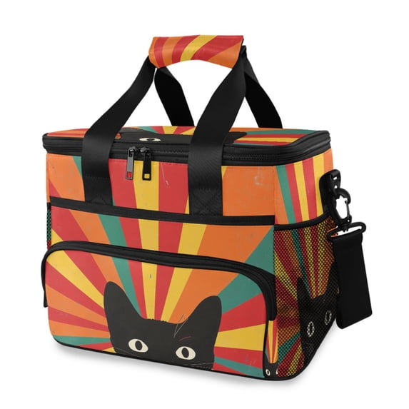 FORMRS Insulated Cooler Bag 24 Cans Capacity Soft Leakproof Lunch Box with Side Pockets, Black Cat