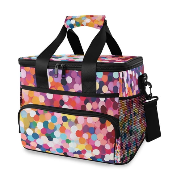 FORMRS Insulated Cooler Bag 24 Cans Capacity Soft Leakproof Lunch Box with Side Pockets, Black Colorful Circles