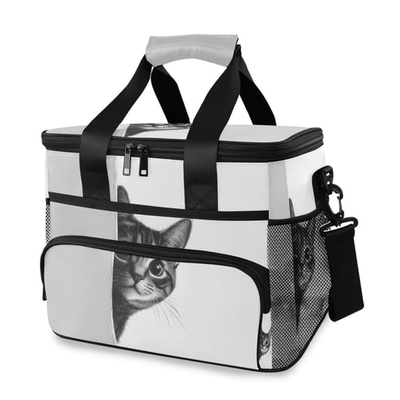 FORMRS Insulated Cooler Bag 24 Cans Capacity Soft Leakproof Lunch Box with Side Pockets, Black Cute Cat