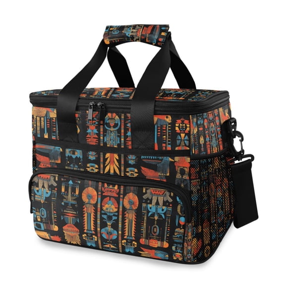 FORMRS Insulated Cooler Bag 24 Cans Capacity Soft Leakproof Lunch Box with Side Pockets, Black Geometric