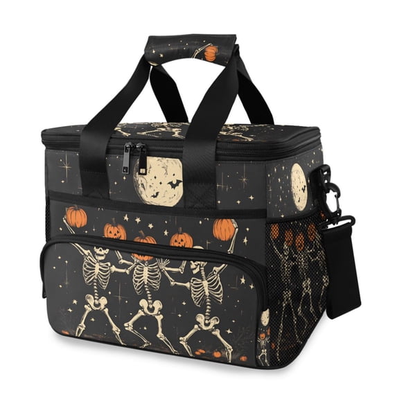 FORMRS Insulated Cooler Bag 24 Cans Capacity Soft Leakproof Lunch Box with Side Pockets, Black Halloween Dancing Skeleton