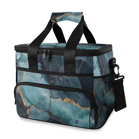 FORMRS Insulated Cooler Bag 24 Cans Capacity Soft Leakproof Lunch Box with Side Pockets, Black Marble