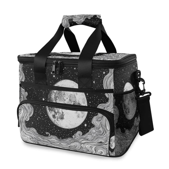 FORMRS Insulated Cooler Bag 24 Cans Capacity Soft Leakproof Lunch Box with Side Pockets, Black Moon