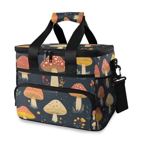 FORMRS Insulated Cooler Bag 24 Cans Capacity Soft Leakproof Lunch Box with Side Pockets, Black Mushroom Pattern