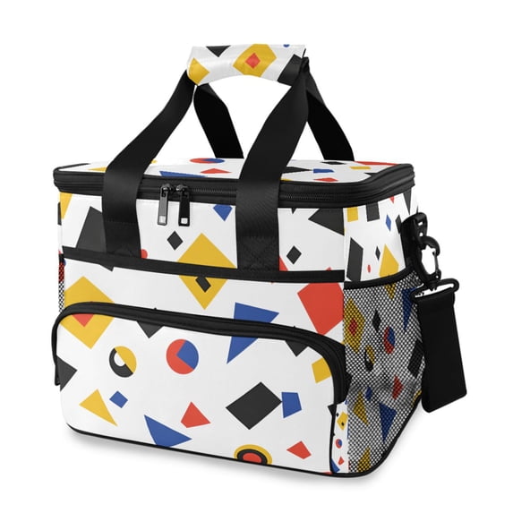 FORMRS Insulated Cooler Bag 24 Cans Capacity Soft Leakproof Lunch Box with Side Pockets, Black Simple Shapes