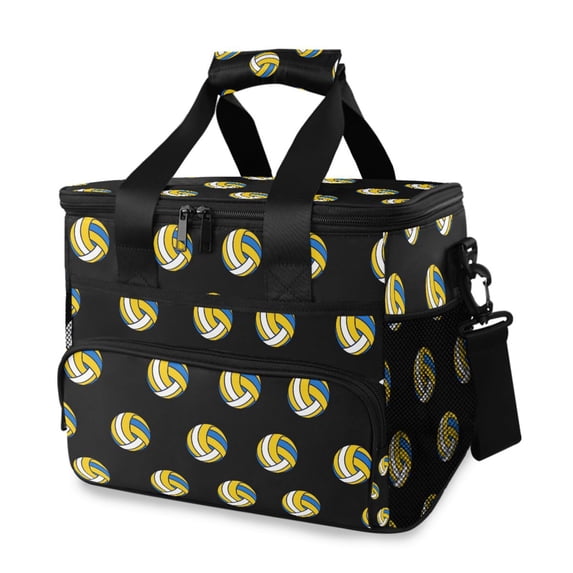 FORMRS Insulated Cooler Bag 24 Cans Capacity Soft Leakproof Lunch Box with Side Pockets, Black Volleyball Pattern