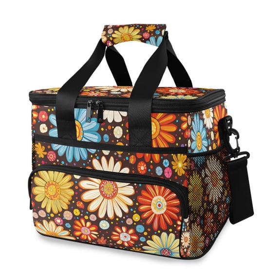 FORMRS Insulated Cooler Bag 24 Cans Capacity Soft Leakproof Lunch Box with Side Pockets, Blooming Flowers