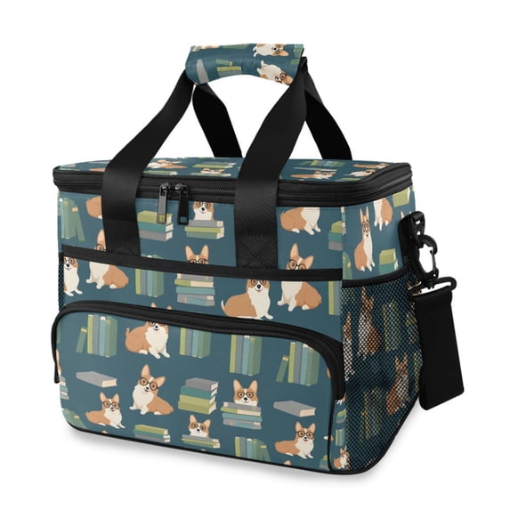 FORMRS Insulated Cooler Bag 24 Cans Capacity Soft Leakproof Lunch Box with Side Pockets, Blue Cartoon Dog Pattern