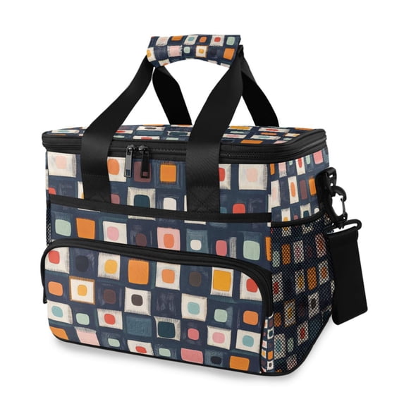 FORMRS Insulated Cooler Bag 24 Cans Capacity Soft Leakproof Lunch Box with Side Pockets, Blue Circle Mosaic