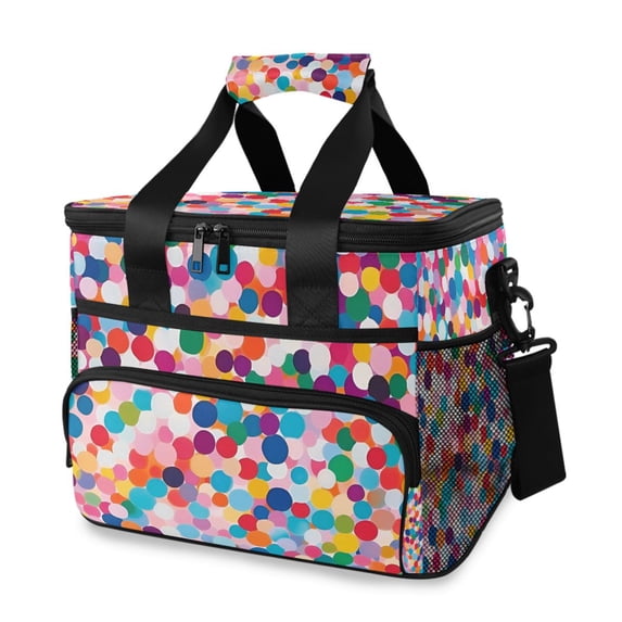 FORMRS Insulated Cooler Bag 24 Cans Capacity Soft Leakproof Lunch Box with Side Pockets, Blue Colorful Circles