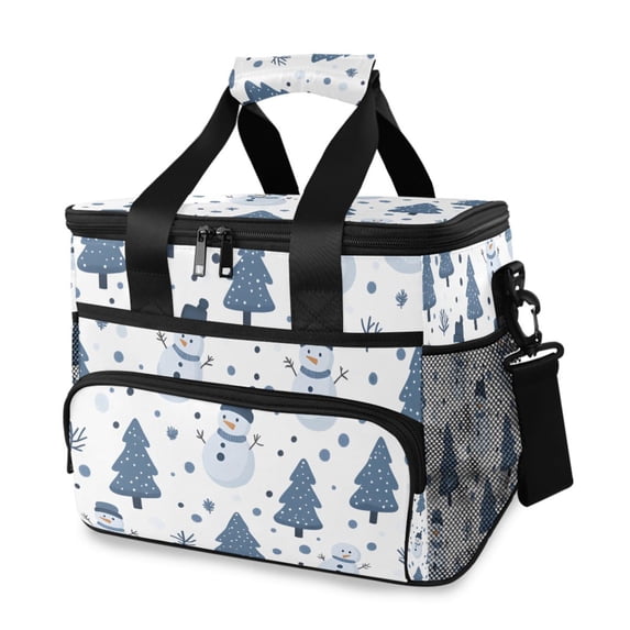 FORMRS Insulated Cooler Bag 24 Cans Capacity Soft Leakproof Lunch Box with Side Pockets, Blue Cute Snowmen