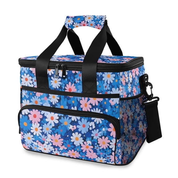 FORMRS Insulated Cooler Bag 24 Cans Capacity Soft Leakproof Lunch Box with Side Pockets, Blue Daisy